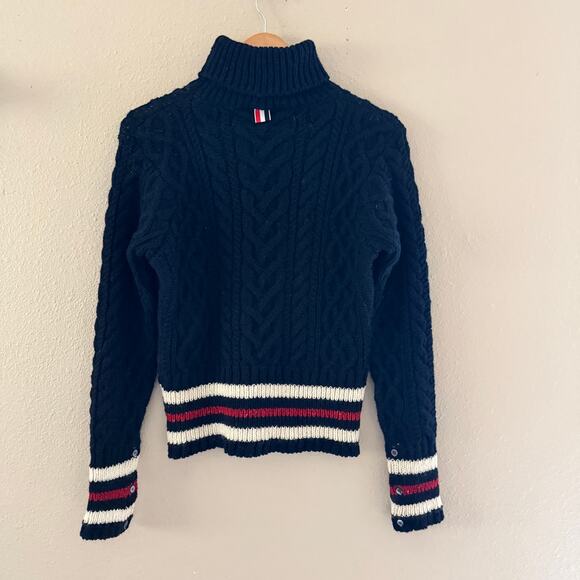 Thom Browne Navy Mohair Aran Turtleneck Sweater - Picture 2 of 8